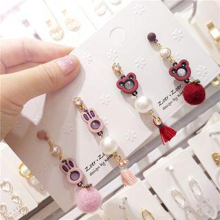 Non-matching Rabbit / Bear Bobble Tassel Dangle Earring