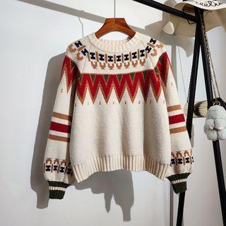 Cropped Print Sweater