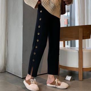 Buttoned Straight-cut Knit Pants