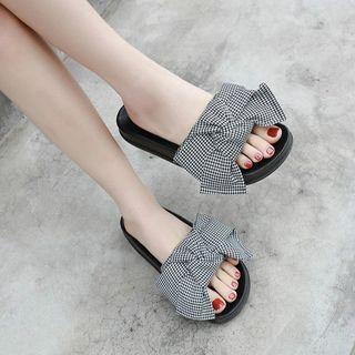 Patterned Ribbon Strap Slide Sandals