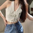 Collar Buckled Cropped Halter Top