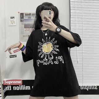 Sun Print Short-sleeve Round Neck T-shirt