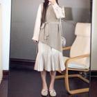 Set: Midi Shirtdress+ Ribbed Knit Vest Shirtdress & Knit Vest - White - One Size