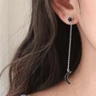 925 Sterling Silver Non-matching Moon & Star Drop Earring As Shown In Figure - One Size