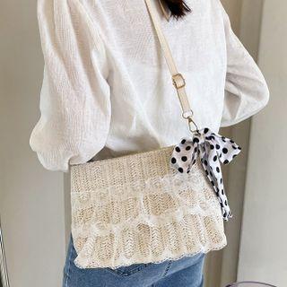 Lace Panel Woven Crossbody Bag