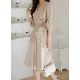 Pleated-panel Midi Wrap Dress