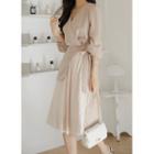 Pleated-panel Midi Wrap Dress