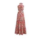 Set: Halter-neck Floral Print Camisole Top + Midi A-line Skirt