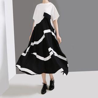 Striped Round-neck Short-sleeve Dress