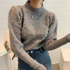 Mock Neck Faux Pearl Sweater