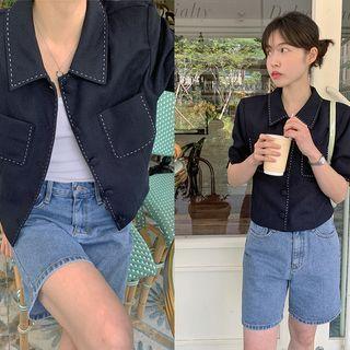 Collared Stitched Crop Jacket