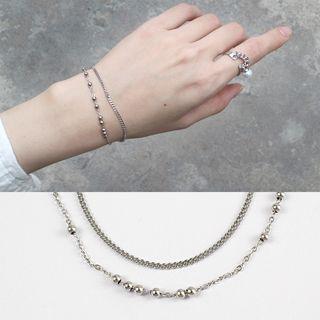 925 Sterling Silver Layered Bracelet Platinum - One Size