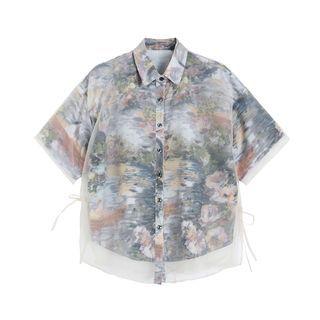 Short-sleeve Print Mesh Panel Shirt