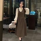 Long-sleeve Midi Mock Two Piece Dress
