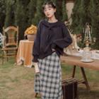 Mock Two-piece Sweater / Plaid Midi A-line Skirt / Set