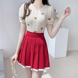 Flower Embroidery Cable-knit Top