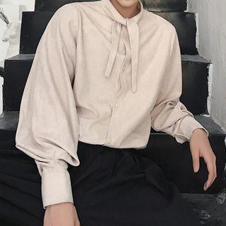Tie Neck Lantern-sleeve Shirt