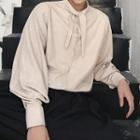 Tie Neck Lantern-sleeve Shirt