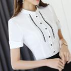 Short-sleeve Lace-panel Shirt / Pencil Skirt