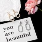 Rhinestone Oval Dangle Earring 1 Pair - E2103-1# - Gold - One Size