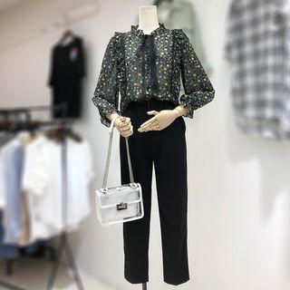 Set: Floral Print Chiffon Shirt + Dress Pants / Floral Print Chiffon Shirt / Dress Pants