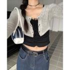 Lace Up Cropped Cardigan + Plain Camisole Top Black & White - One Size