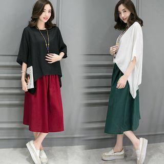 Set: 3/4-sleeve T-shirt + A-line Midi Skirt