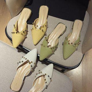 Block Heel Studded Pointed Mules