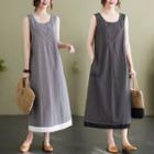 Sleeveless Striped Linen Maxi A-line Dress