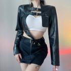 Buckled Faux Leather Cropped Jacket