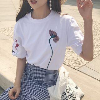 Flower Embroidered Short-sleeve T-shirt