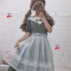 Plaid Short-sleeve A-line Dress / Lace Trim A-line Skirt