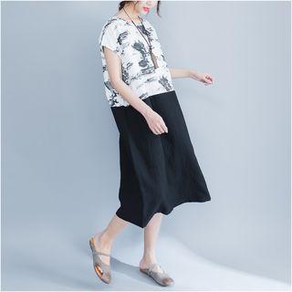 Short-sleeve Loose-fit Panel Dress