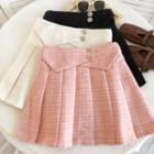 Rhinestone Pleated Mini A-line Skirt