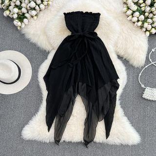 Strapless Asymmetrical Smocked Dress