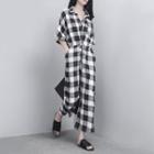 Drawstring-waist Plaid Jumpsuit