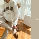 Fleece-lined Letter Hoodie White - One Size