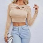 Long Sleeve Knotted Crop Top