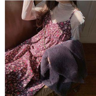 Cardigan / Spaghetti Strap Floral Dress