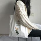 Flower Print Canvas Tote Bag As Shown In Figure - One Size