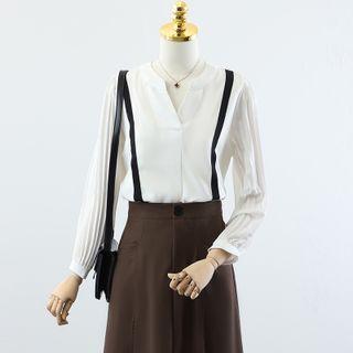 Puff-sleeve Blouse/ Midi A-line Skirt