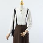 Puff-sleeve Blouse/ Midi A-line Skirt