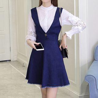 Set: Plain Blouse + V-neck Jumper Dress