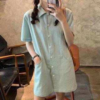 Short-sleeve Mini Collared Dress Light Green - One Size