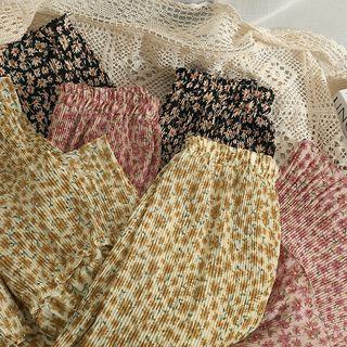 Layered Pleated Floral Midi Skirt