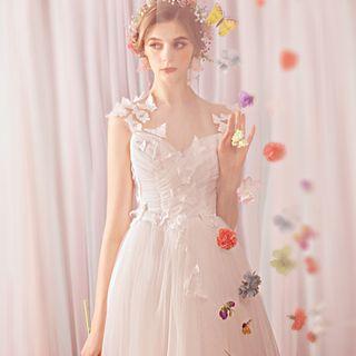 Butterfly Detail Sleeveless A-line Wedding Dress