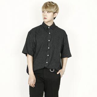 Linen-blend Short-sleeve Striped Shirt
