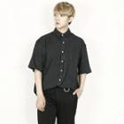 Linen-blend Short-sleeve Striped Shirt