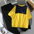 Short-sleeve Shawl Collar T-shirt / Wide Leg Pants