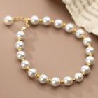 Faux Pearl Sterling Silver Bracelet 1 Pc - White & Gold - One Size